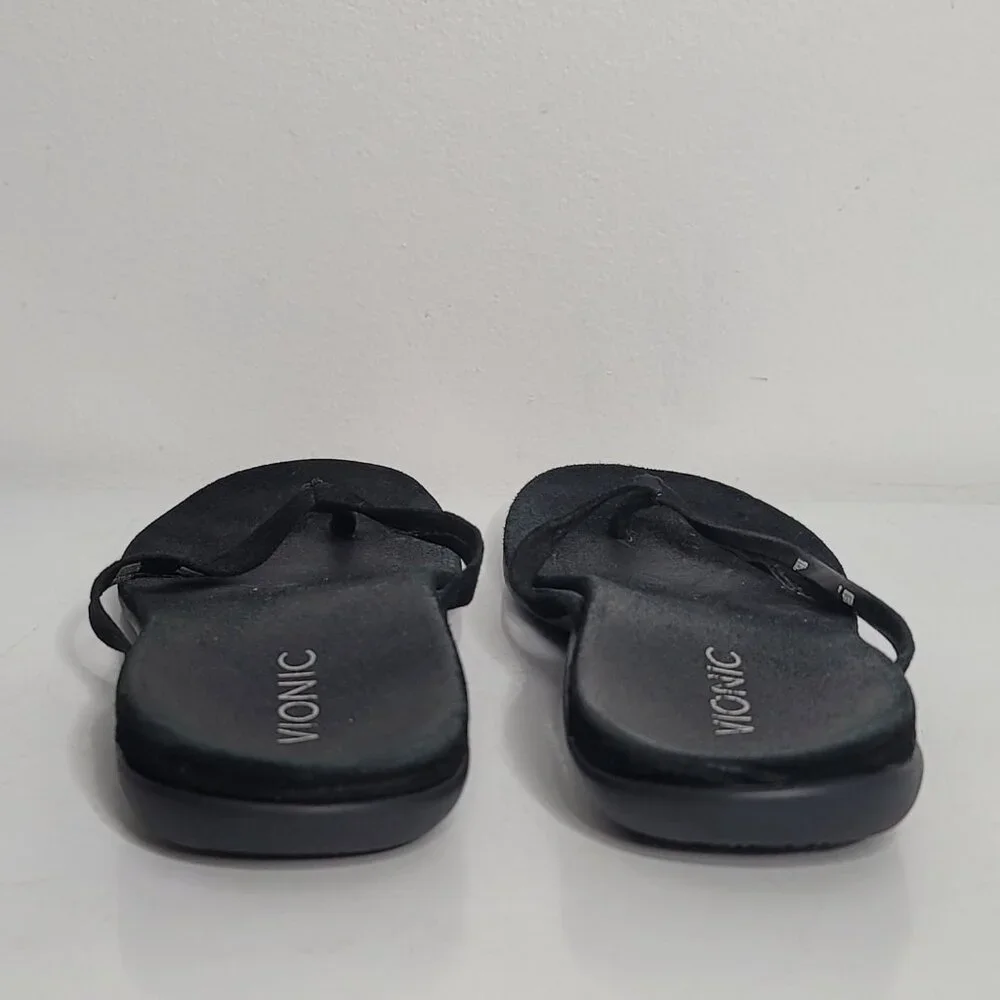 Vionic Orthaheel Womens 344 Corfu‎ Size 9 Black Velvet Thong Flip Flops Sandals